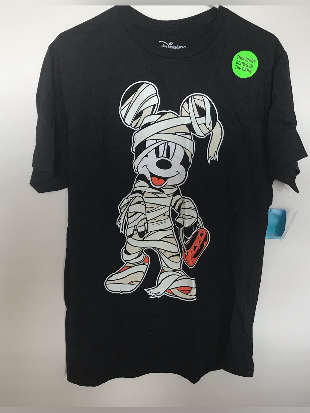 Disney Mickey Mouse Halloween T-Shirt Black Pumpkin Glow in the Dark Sz L NWT